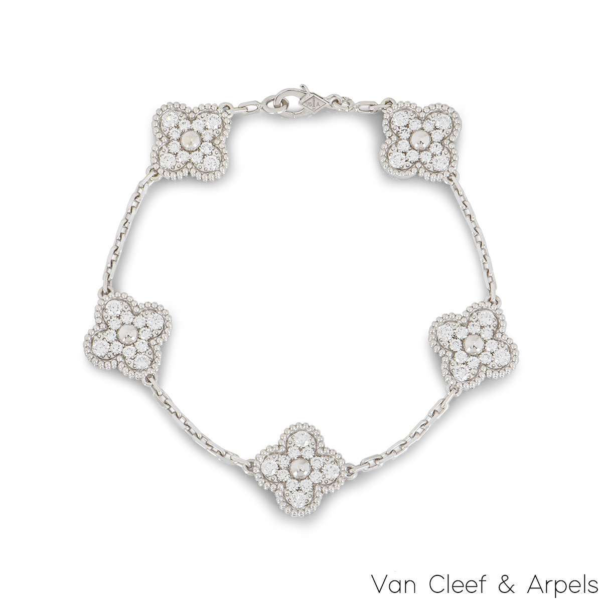 Van Cleef & Arpels 18k White Gold Vintage Alhambra Diamond Bracelet